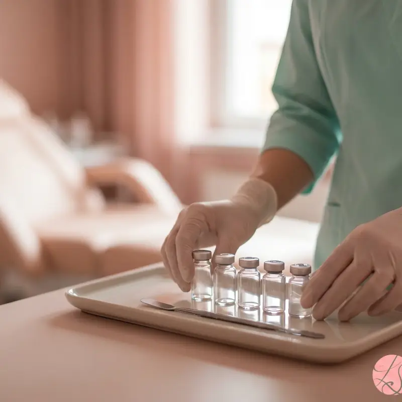 Hände einer Permanent-Make-up-Expertin bereiten in einem ruhigen Studio feine transparente Lippenpigmente vor – vermittelt die handwerkliche Sorgfalt, die den Wert und Preis von Aquarell Lips bestimmt.