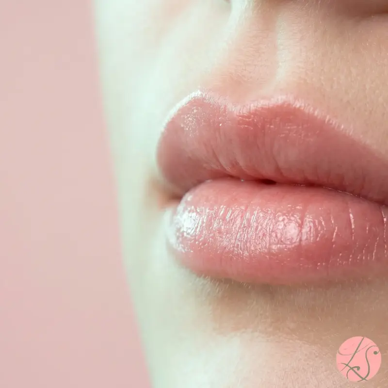 Nahaufnahme frisch pigmentierter Lippen in natürlichem rosé Ton als Sinnbild für das Ergebnis einer abgeschlossenen Lippenpigmentierung.